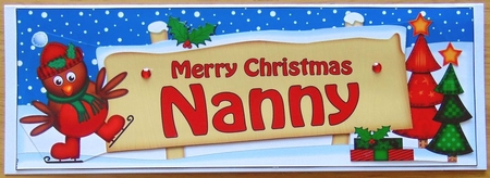 Large Dl Xmas Nanny Robin Signpost 3D Decoupage by Joyce Watson