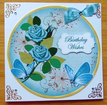 Teal Rose Birthday Wishes 7in Circle Decoupage Topper by Joyce Watson