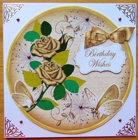Tea Rose Birthday Wishes 7in Circle Decoupage Topper by Joyce Watson