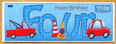 Large Dl 4th Birthday Cars Card & 3D Decoupage by Joyce Watson