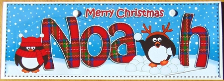 Large Dl Christmas Noah Tartan Penguins 3D Decoupage by Joyce Watson