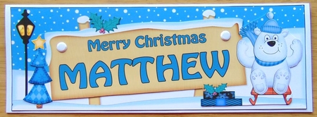 Large Dl Christmas Matthew Polar Bear Signpost 3D Decoupage by Joyce Watson