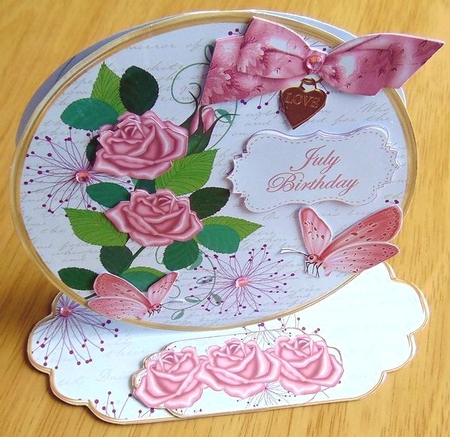 Pink Rose July Birthday Circle Easel Card Mini Kit by Joyce Watson