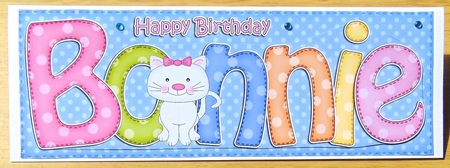 Large Dl Birthday Bonnie Cat Card & 3D Decoupage by Joyce Watson