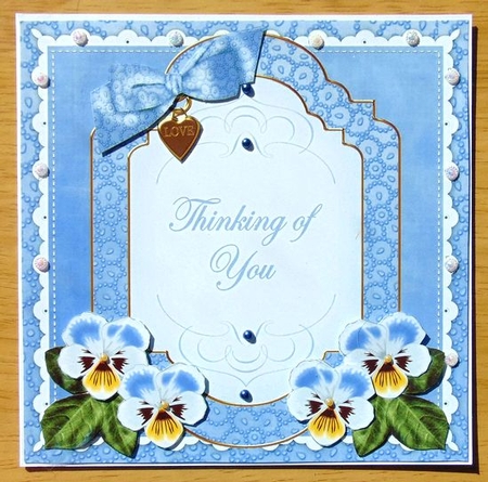 Pale Blue Pansy Thinking of You Fancy 7in Decoupage Topper by Joyce Watson