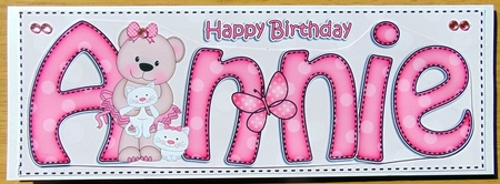 Large Dl Birthday Annie Livvy Bear & 3D Decoupage by Joyce Watson