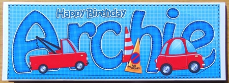 Large Dl Birthday Archie Cars 3D Decoupage by Joyce Watson
