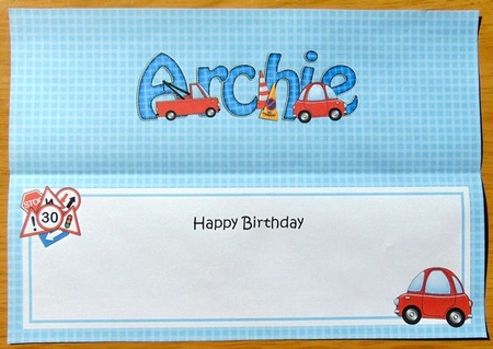 Large Dl Birthday Archie Cars Insert by Joyce Watson