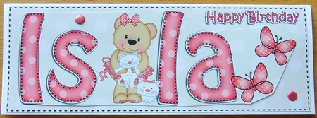 Large Dl Birthday Isla Livvy Bear 3D Decoupage by Joyce Watson