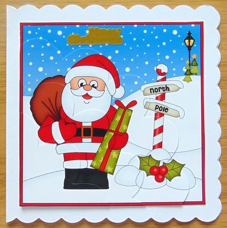 Christmas Santa at the Noth Pole with his sack and presents Shell Edged Stacker by Joyce Watson