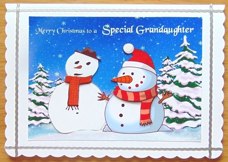 Christmas card for Grandaughter with 3D snowmen by Joyce Watson