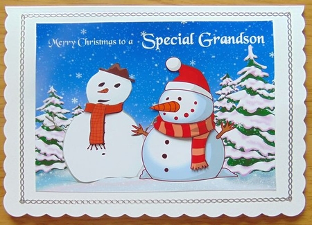 Christmas card for Grandson with 3D snowmen by Joyce Watson