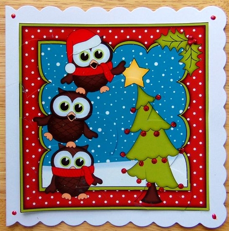 Christmas Little Hoot Owls Dress the Christmas Tree Shell Edged Stacker by Joyce Watson