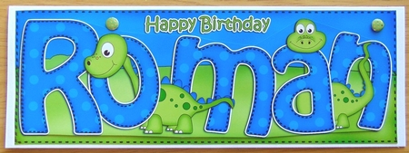 Large DL Birthday ROMAN Dinosaurs 3D decoupage by Joyce Watson