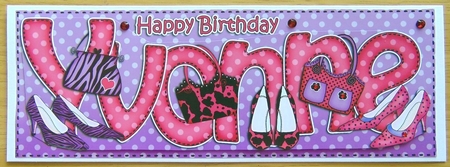 Large DL Birthday YVONNE Shoes & Handbags 3D decoupage by Joyce Watson