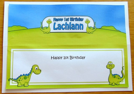 Large DL 1st Birthday LACHLANN Dinosaurs insert by Joyce Watson