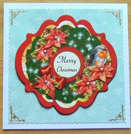 Wreath 2 - Traditional Christmas Robin & Poinsettias - Shaped Topper by Joyce Watson
