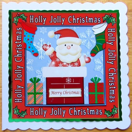 Christmas Jolly Santa 6x6ins Decoupage Topper by Joyce Watson