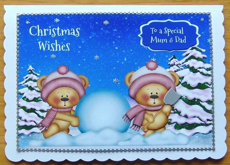 Christmas card kit with winter bears, insert & large choice of family sentiments by Joyce Watson