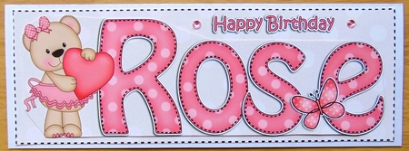 Large DL Birthday ROSE Livvy Bear 3D decoupage by Joyce Watson