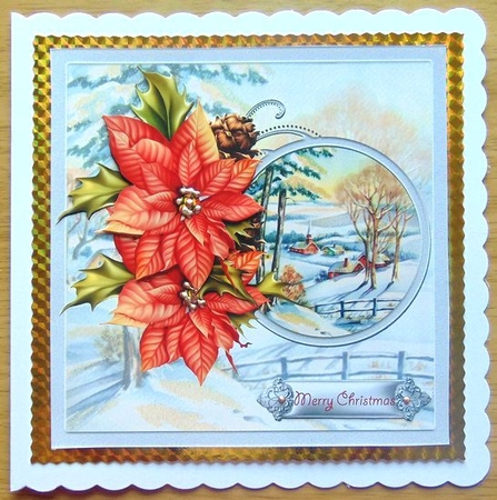 Winter scene 7x7 card with decoupage by Joyce Watson