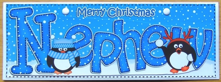 Large DL Christmas NEPHEW Pip Penguin 3D decoupage  by Joyce Watson