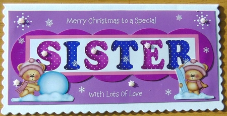 Christmas card for Sister with cute teddies in the snow by Joyce Watson