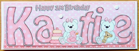 Large DL 1st Birthday KATIE 3D decoupage by Joyce Watson
