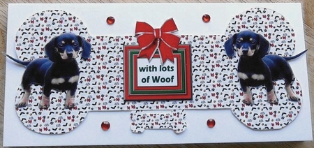 Dachshund Christmas Bone shaped card by Joyce Watson
