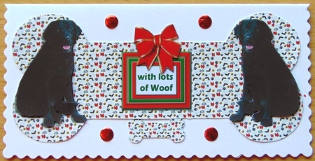 Labrador Retriever Black Christmas Bone shaped card by Joyce Watson