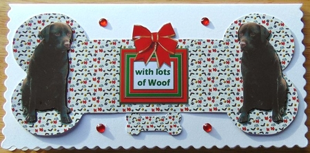 Labrador Retriever Chocolate Christmas Bone shaped card by Joyce Watson
