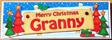 Large DL Christmas Trees GRANNY Signpost 3D Decoupage by Joyce Watson