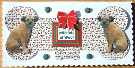 Border Terrier Christmas Bone Shaped Card by Joyce Watson