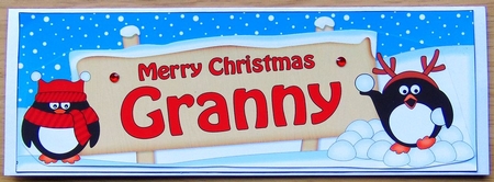 large DL Merry Christmas GRANNY Penguins 3D decoupage by Joyce Watson