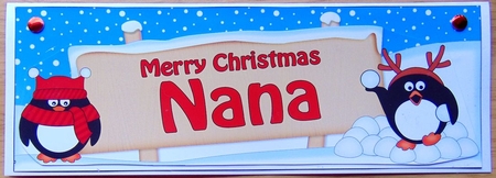 large DL Merry Christmas NANA Penguins 3D decoupage by Joyce Watson
