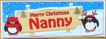 large DL Merry Christmas NANNY Penguins 3D decoupage by Joyce Watson