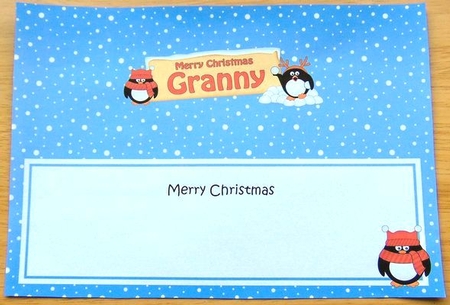 large DL Merry Christmas GRANNY Penguins insert by Joyce Watson