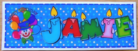 Clown DL Card with name JAMIE by Joyce Watson
