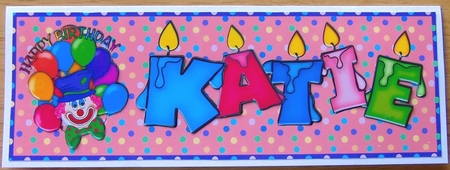 Clown DL Card with name KATIE by Joyce Watson