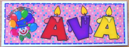 Large DL Clown Birthday Card - Name AVA by Joyce Watson