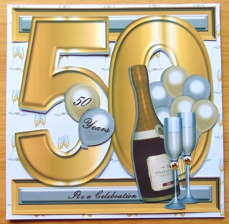 I Card Front Golden Wedding Anniversay - 50 Years - Golden Numbers by Joyce Watson