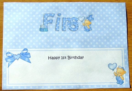 Large DL FIRST BIRTHDAY insert by Joyce Watson