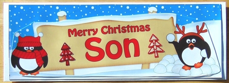 large DL Merry Christmas SON Penguins 3D decoupage by Joyce Watson