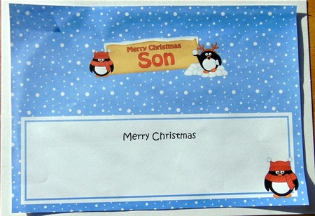large DL Merry Christmas SON Penguins insert by Joyce Watson