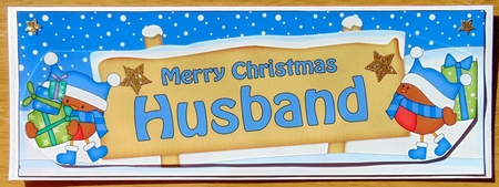 large DL Merry Christmas HUSBAND Robins 3D decoupage by Joyce Watson