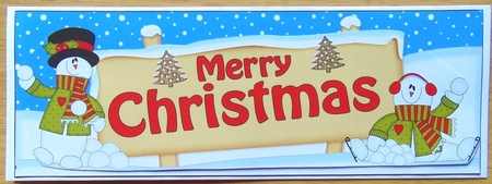 large DL MERRY CHRISTMAS with Snowman 3D decoupage by Joyce Watson