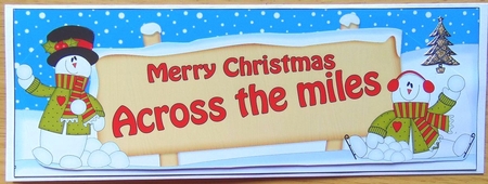 large DL Merry Christmas ACROSS THE MILES with Snowman 3D decoupage by Joyce Watson