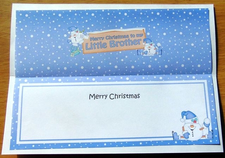 large DL Merry Christmas TO MY LITTLE BROTHER Snowball Sam insert by Joyce Watson