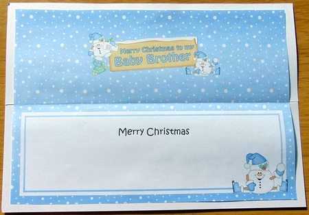 large DL Merry Christmas TO MY BABY BROTHER Snowball Sam insert by Joyce Watson