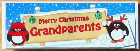 large DL Merry Christmas GRANDPARENTS with Penguins 3D decoupage by Joyce Watson
